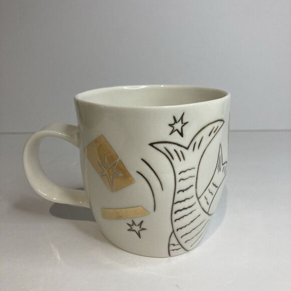 Starbucks White Gold Etched Mermaid Siren Coffee Cup Mug 12oz Bone‎ China 2013 - Picture 3 of 7